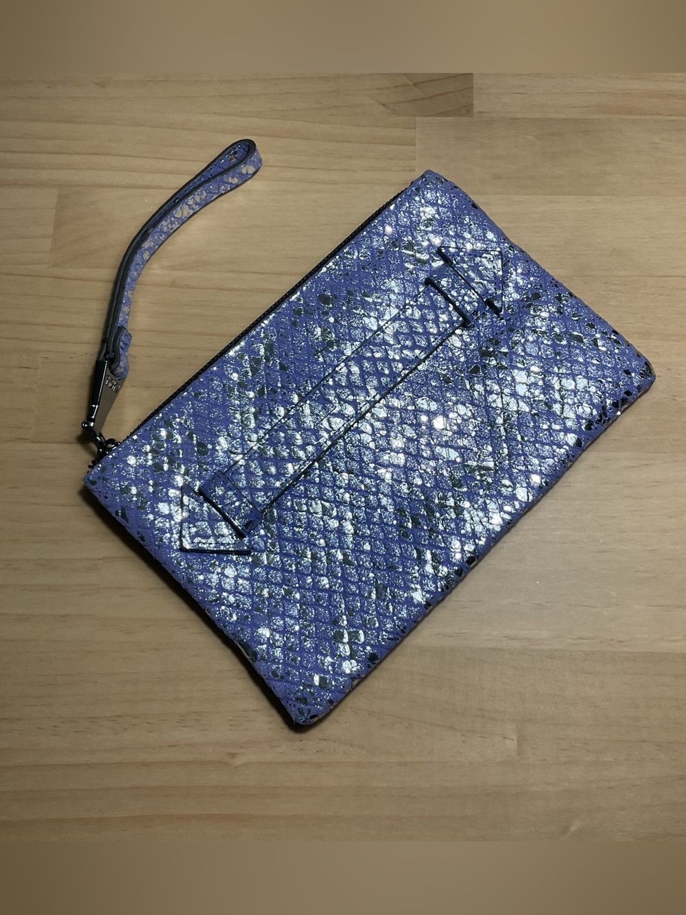 Aimee Kestenberg Metallic Flecked Lavender Snake-Embossed Wristlet Bag